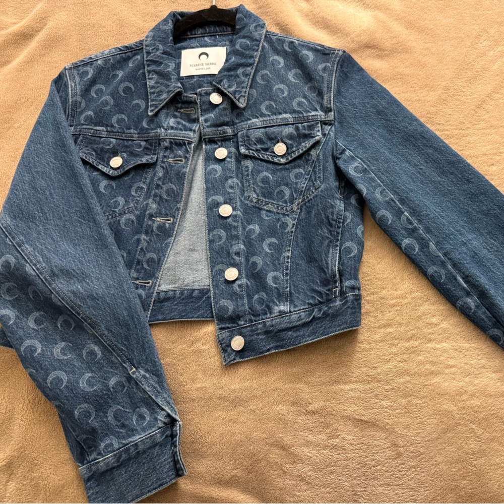 Marine Serre Blue Denim Jacket with Moon Pattern